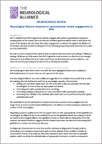 Neurological Alliance response to neurosciences review engagement