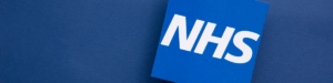 NHS logo on a blue background